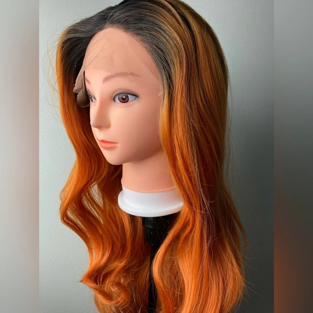 Dark Roots Orange Lace Front Wig